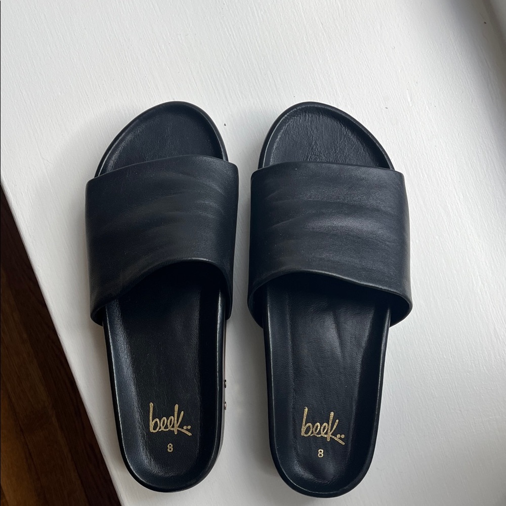 Beek Black Leather Slide Sandals